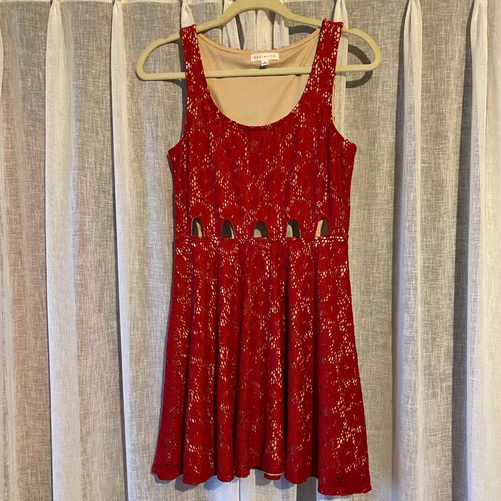 Socialite Red Lace Cut Out Dress Size Medium